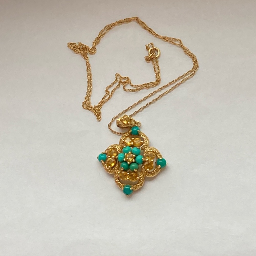 QVC Gold and Turquoise Cross Necklace
